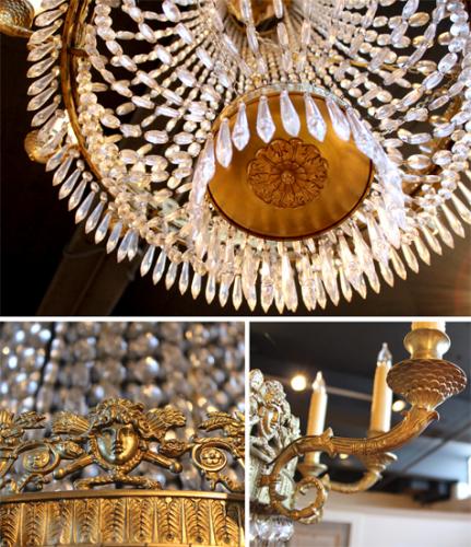 A First Quarter 19th Century Italian Empire Crystal and Gilt 12-Light Chandelier No. 4047