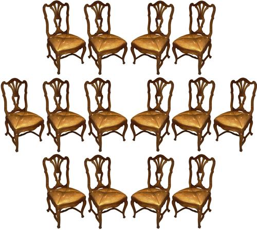 A Rare Set of Fourteen 18th Century Italian Louis XV Walnut Side Chairs No. 3056