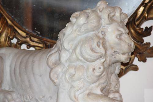 A Pair of 18th Century Carrara Marble Lions in Repose No. 2130