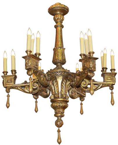 An Unusual 18th Century Italian Mecca Giltwood Louis XVI Neoclassical Chandelier No. 4192