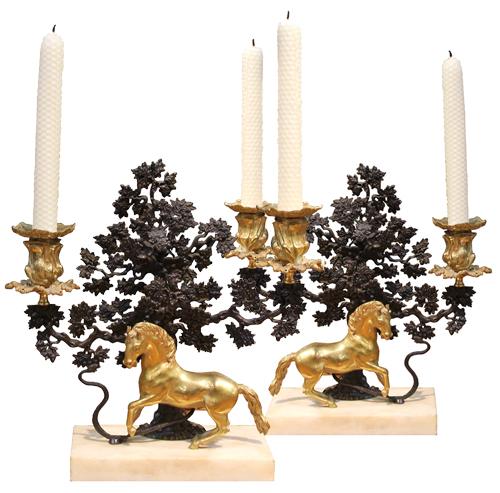 A Pair of Italian 19th Century Bronze, Ormolu and Marble Candelabra No. 4187