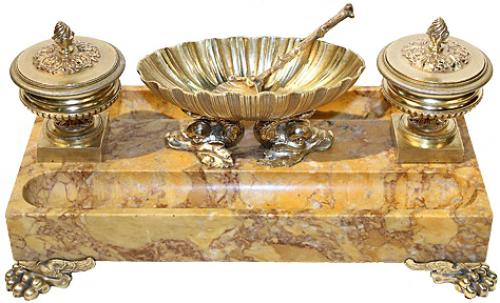 A 19th Century Italian Siena Marble and Brass Inkstand No. 4247