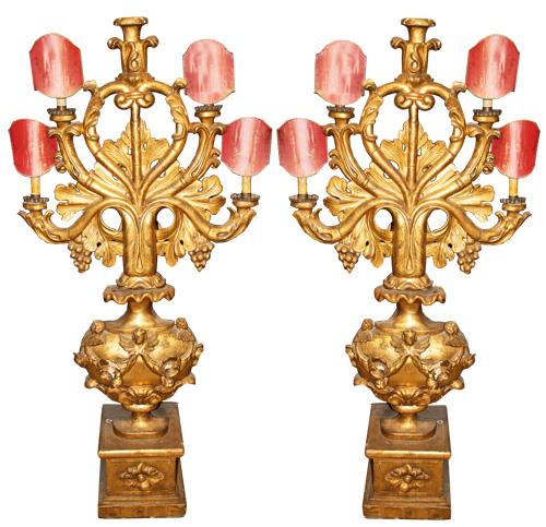 A Pair of 18th Century Giltwood Venetian Seven Foot Tall Girandole Wall Lights No. 4273