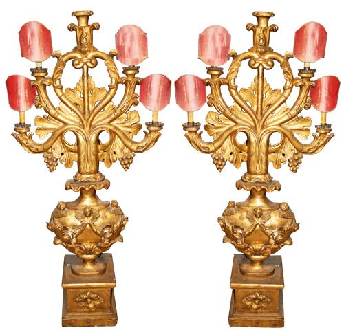 A Pair of 18th Century Giltwood Venetian Seven Foot Tall Girandole Wall Lights No. 4273