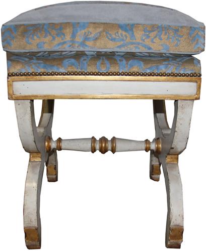 A Sophisticated Pair of 19th Century Italian Polychrome and Parcel-Gilt Curule Benches No. 4279