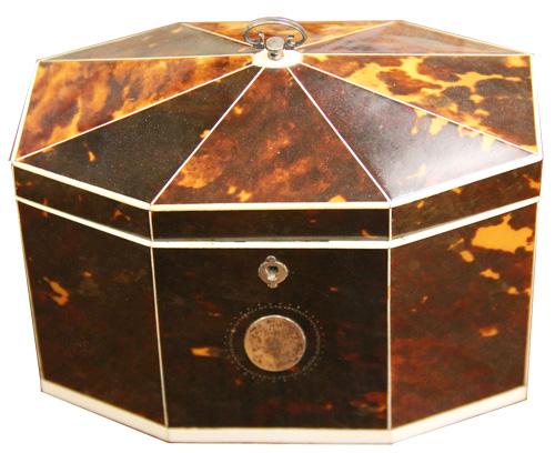 A Late 18th-Early 19th Century English Bone-Inlaid Tortoiseshell Tea Caddy No. 4215