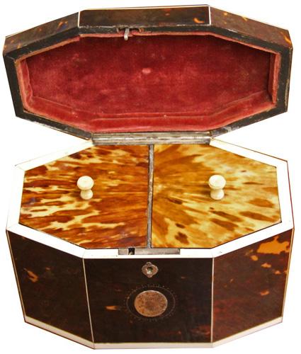 A Late 18th-Early 19th Century English Bone-Inlaid Tortoiseshell Tea Caddy No. 4215