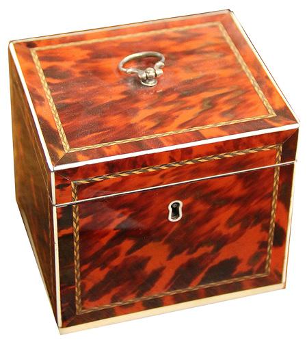 An Unusual Square 19th Century English Red Tortoiseshell Tea Caddy No. 4216