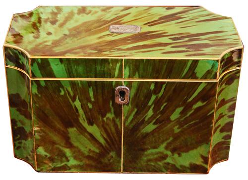 An Early 18th Century English Green Tortoiseshell Double Tea Caddy No. 4217