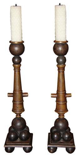 An Unusual Pair of French Bronze and Brass “Canon” Candlesticks No. 4319