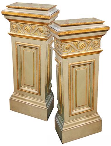 A Pair of 18th Century Italian Louis XVI Parcel-Gilt and Polychrome Pedestals No. 4331