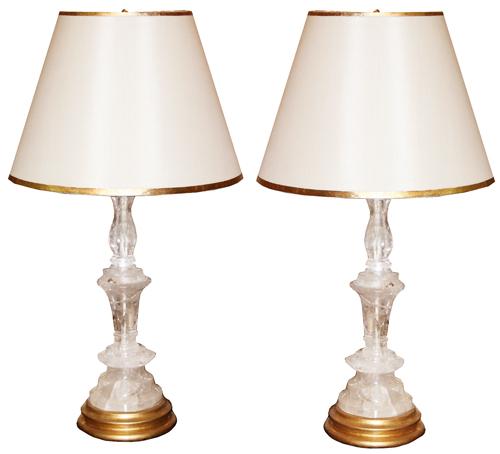 A Pair of Rock Crystal Candlesticks Now Converted into Table Lamps No. 4298