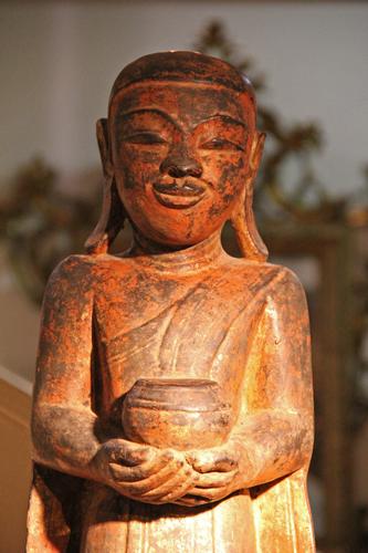 A 17th Century Giltwood and Polychrome Burmese Statue of a Monk No. 4366