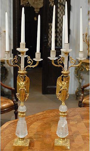 A 19th Century Pair of French Empire Gilt- Bronze Four-Light Winged Figural Candelabras No. 1032