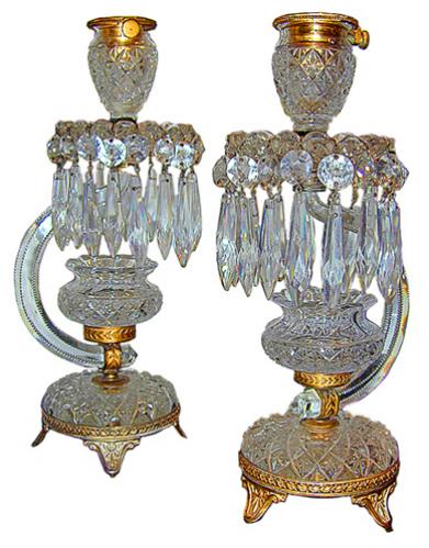 A Pair English Regency of 19th Century Cut-Crystal and Bronze Doré Candlesticks No. 86