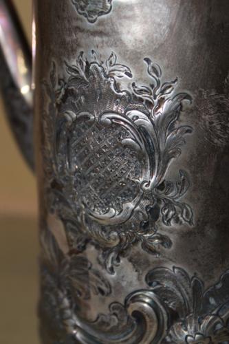 A 19th Century English Repoussé Silvered Coffee Pot No. 2427