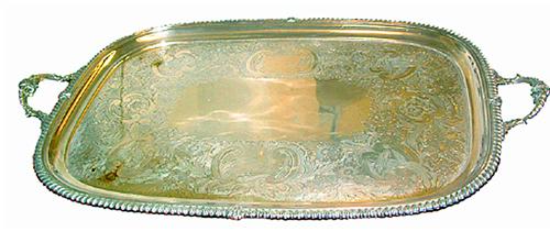 A Classic 19th Century Racetrack Shaped and Silvered Serving Tray No. 2418