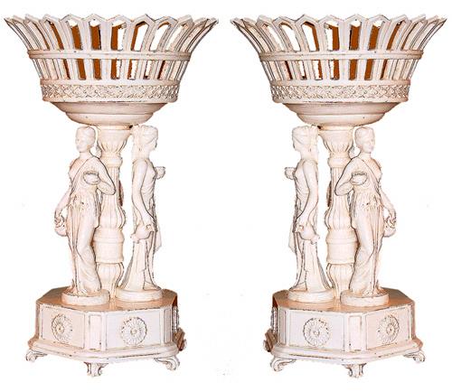 A Pair of Glazed 19th Century Italian Ceramic Centerpieces No. 2416