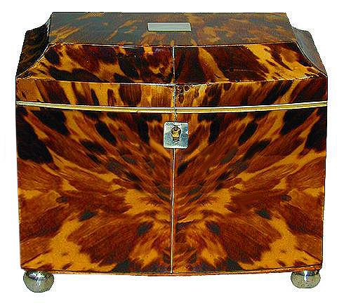A Sophisticated 19th Century Regency Bow Front Blonde Tortoiseshell Tea Caddy No. 2221