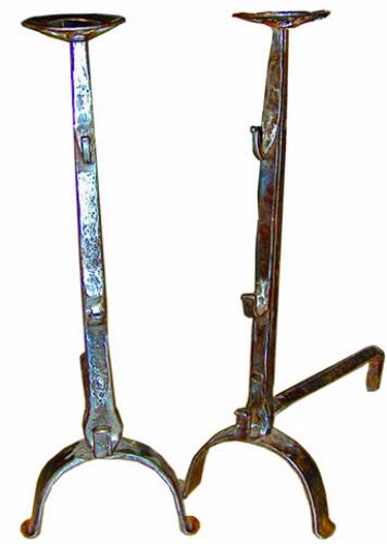 A Pair of 17th Century French Hand-Forged Wrought Iron Andirons No. 1982