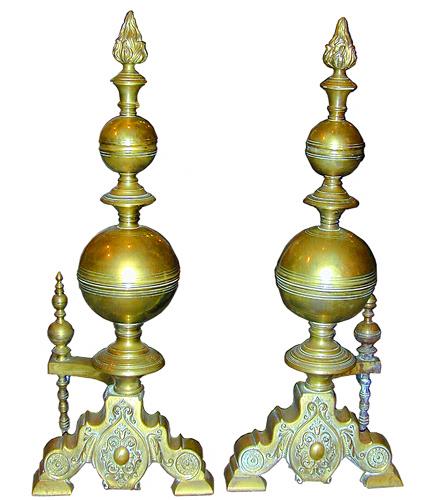 A Pair of 19th Century French Brass Andirons No. 1961