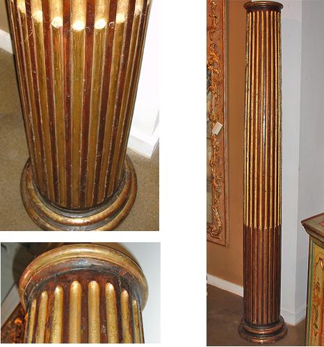 A Fine Pair of Early 17th Century Tuscan Gilt Columns with Stop Fluted Carving on Round Bases No. 1758