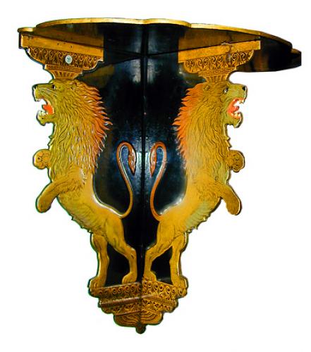 A Rare Pair of 19th Century English Regency Black Lacquer & Parcel-Gilt Papier-Mâché Sconces No. 788