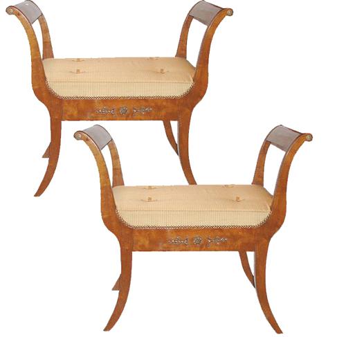 A Sophisticated Pair of Late 18th Century Italian Directoire Curule Walnut Benches No. 2403