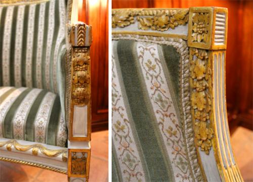 An Elegant 18th Century Italian Louis XVI Parcel-Gilt and Polychrome Boudoir Chair No. 2552