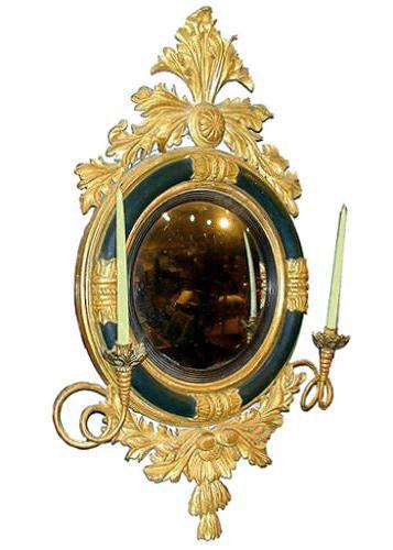 A 19th Century English Regency Carved, Ebonized and Parcel-Gilt Convex Mirror No. 528