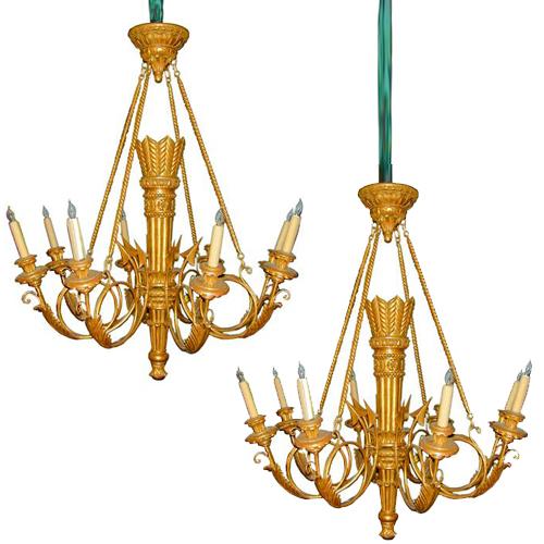 A Fine Pair of Italian Louis XV Style Carved Giltwood Chandeliers No. 1395