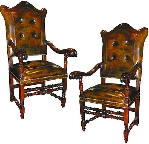 An Impressive Pair of 17th Century Italian Baroque Walnut Armchairs No. 2062