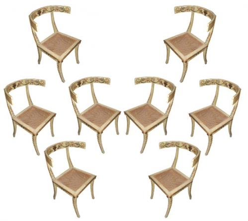 A Set of Eight 18th Century Italian Polychrome Klismos Chairs No. 1436