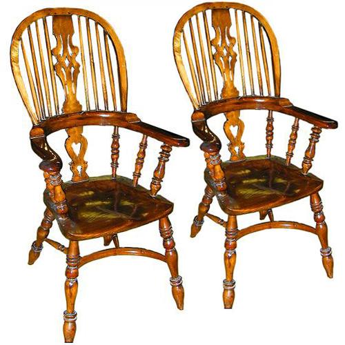 A Pair of 19th Century English Late Georgian Oak & Yew wood Windsor Armchairs No. 2205