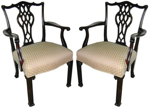 A Pair of 19th Century English Mahogany Chippendale Armchairs No. 695