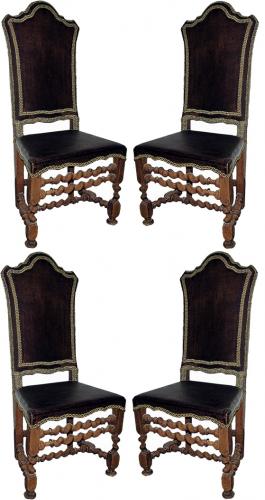 A Set of Four 17th Century Italian Baroque Walnut Side Chairs No. 631