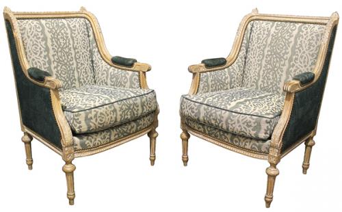 A Fine Pair of 19th century Meuble de Style Louis XVI Carved Bergeres No. 520