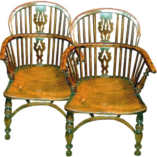 A Fine Pair of 18th Century English Yew Wood Windsor Chairs No. 511