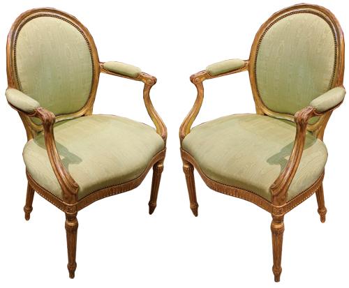 A Pair of 18th Century French Louis XVI Giltwood Oval Back Armchairs No. 135