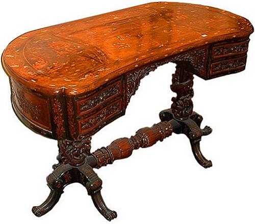 A Fine 19th Century Chinese Export Marquetry Kidney-Shaped Desk No. 834