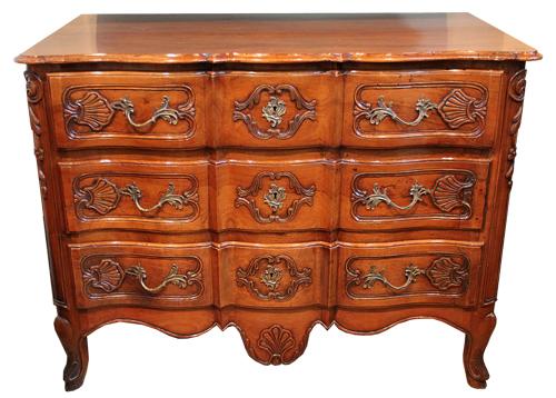 An 18th Century French Louis XV Serpentine-Front Three Drawer Walnut Commode No. 270