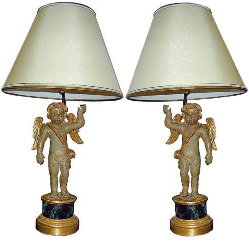 A Pair of 18th Century Italian Polychrome and Parcel-Gilt Putti No. 261