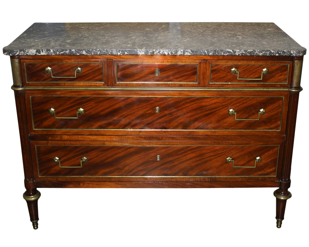 An 18th Century French Louis XVI Brass-Mounted Mahogany Commode No. 1210
