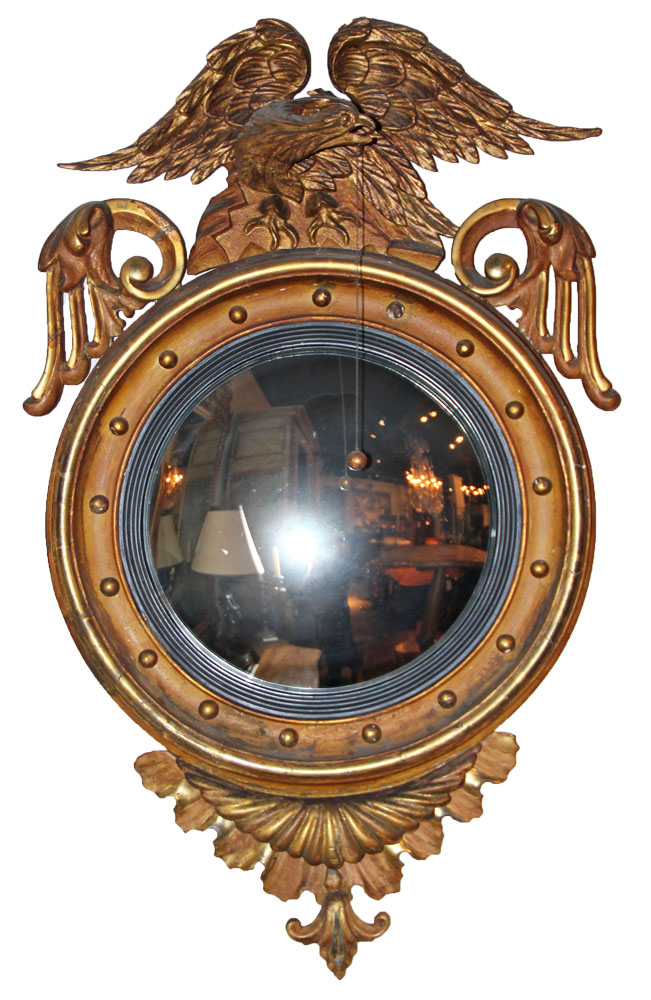 A Fine 19th Century English Giltwood and Ebonized Convex Mirror No. 1314