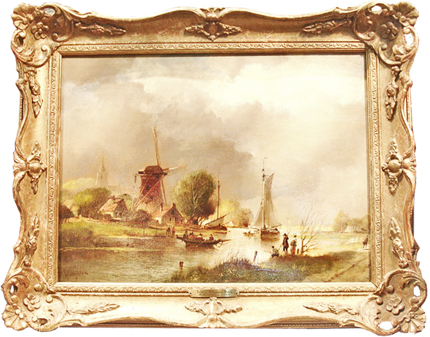 A 20th Century Dutch Oil on Canvas, Scenes of a "Dutch Landscape and Windmill", Signed: Andreas Veldhuysen No. 1371