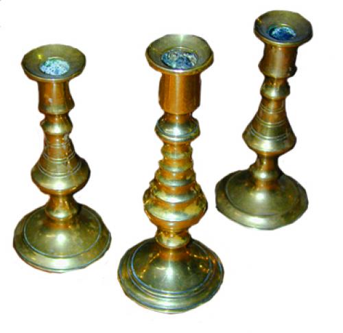 A Set of Three Miniature Brass Candlesticks No. 1752
