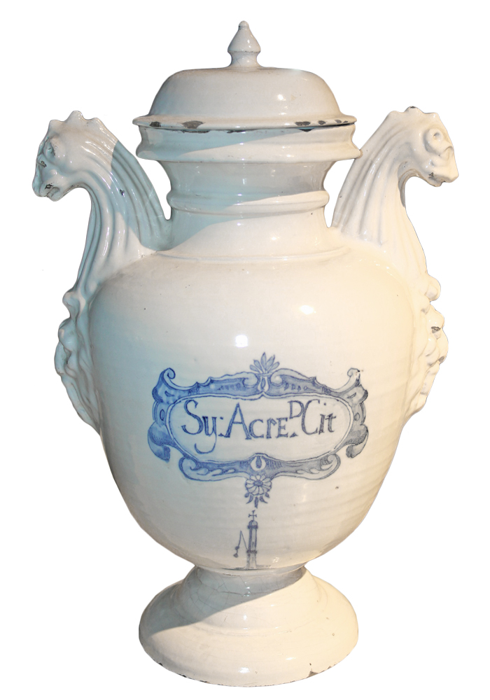 An Italian 16th Century Baluster-Form Lidded White Porcelain Apothecary Jar No. 1564