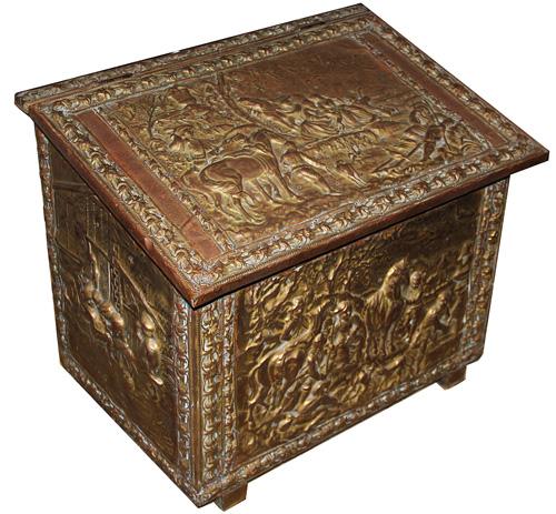 A Fine 19th Century English Brass Repoussé Coal Box No. 1290