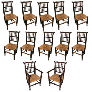 An 18th Century English Elmwood Set of Ten Side and Two Arm Spindle-Back Chairs No. 174