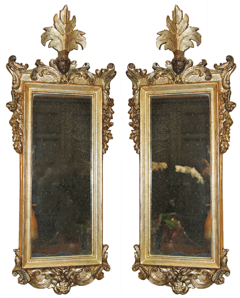 An Exquisite Pair of Italian Carved Mecca Giltwood Mirrors No. 1795